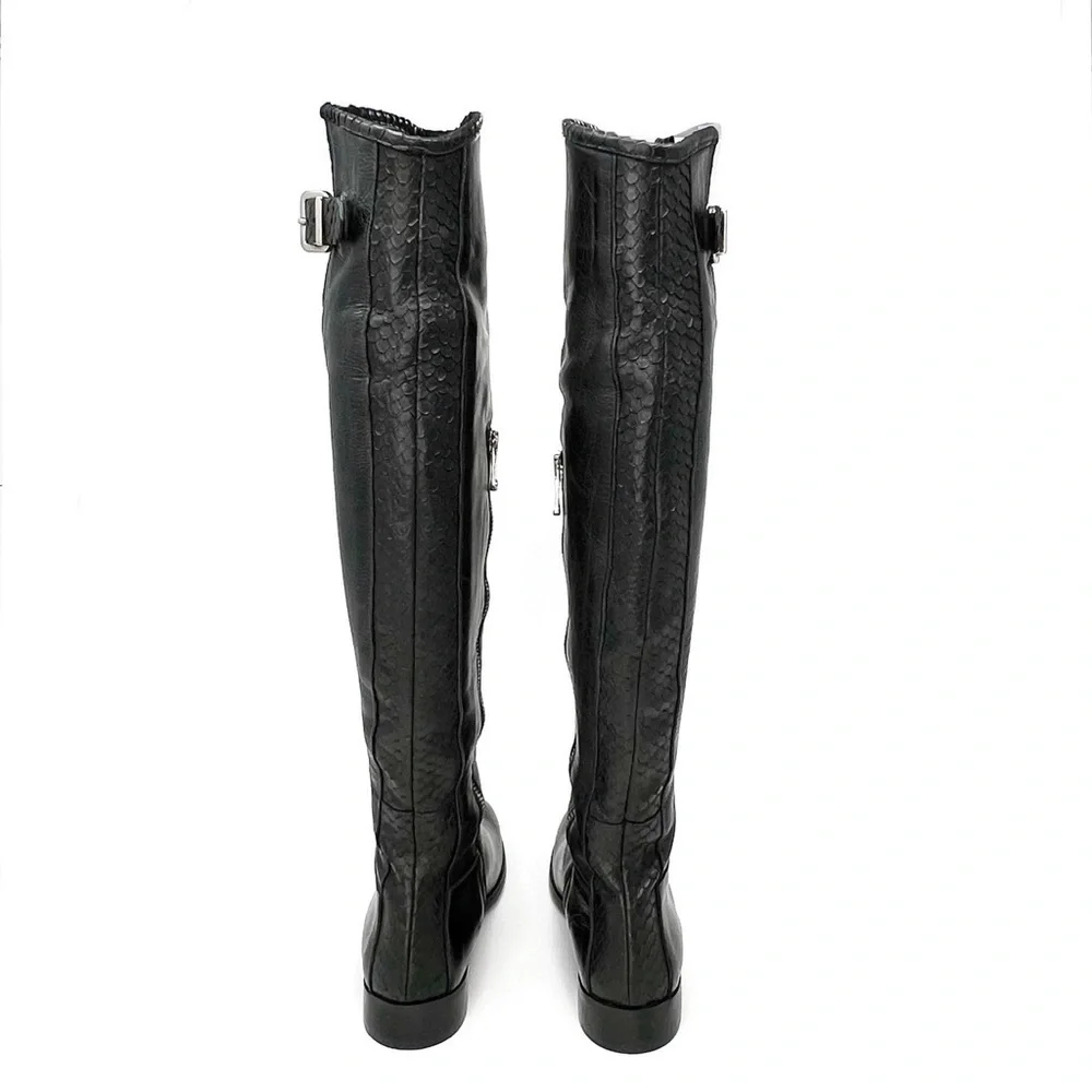 NEW Ron White Boots Size 4.5 Piper Over The Knee OTK Black Leather Snake Pattern